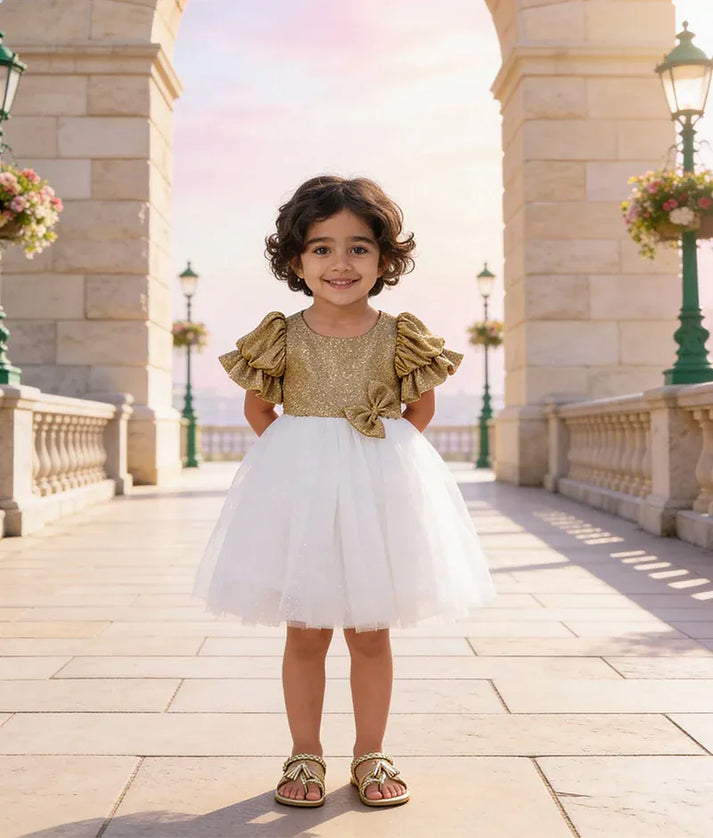 Buy Golden Shimmer and Offwhite Glitter Dress FayonKids Buy Golden Shimmer and Offwhite Glitter Dress FayonKids