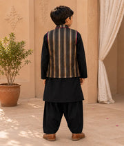 Luxe Golden Strips Jacket with Black Kurta Salwar for Boys