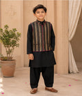 Luxe Golden Strips Jacket with Black Kurta Salwar for Boys