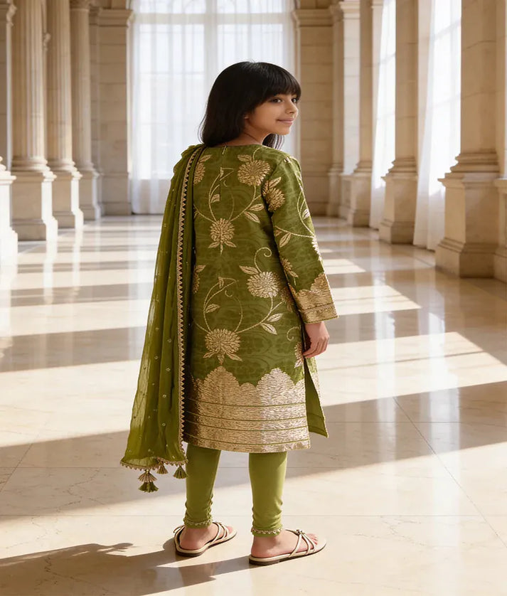 Luxe Greem Brocade Kurti with Chudidar