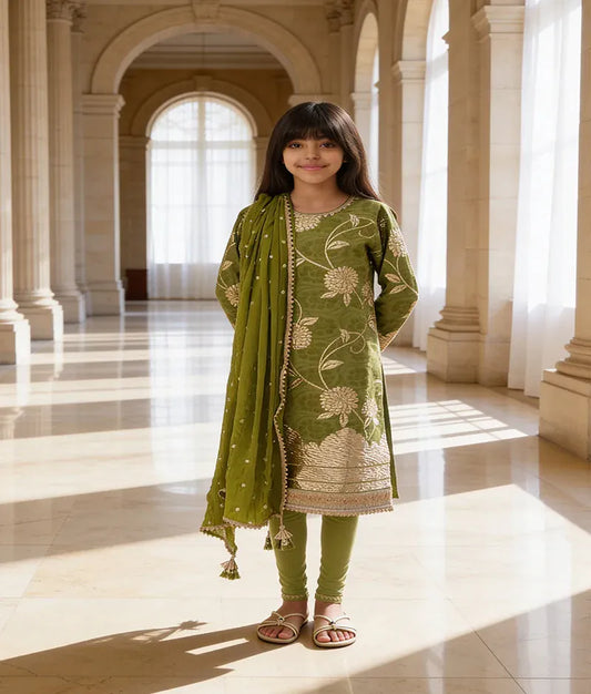 Luxe Greem Brocade Kurti with Chudidar