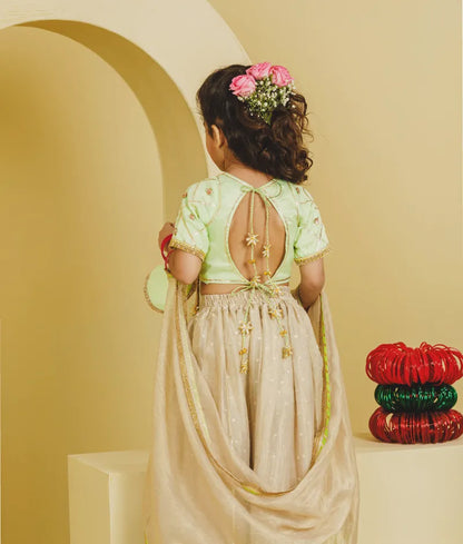 Luxe Green Aangi Work Choli with Lehenga Set
