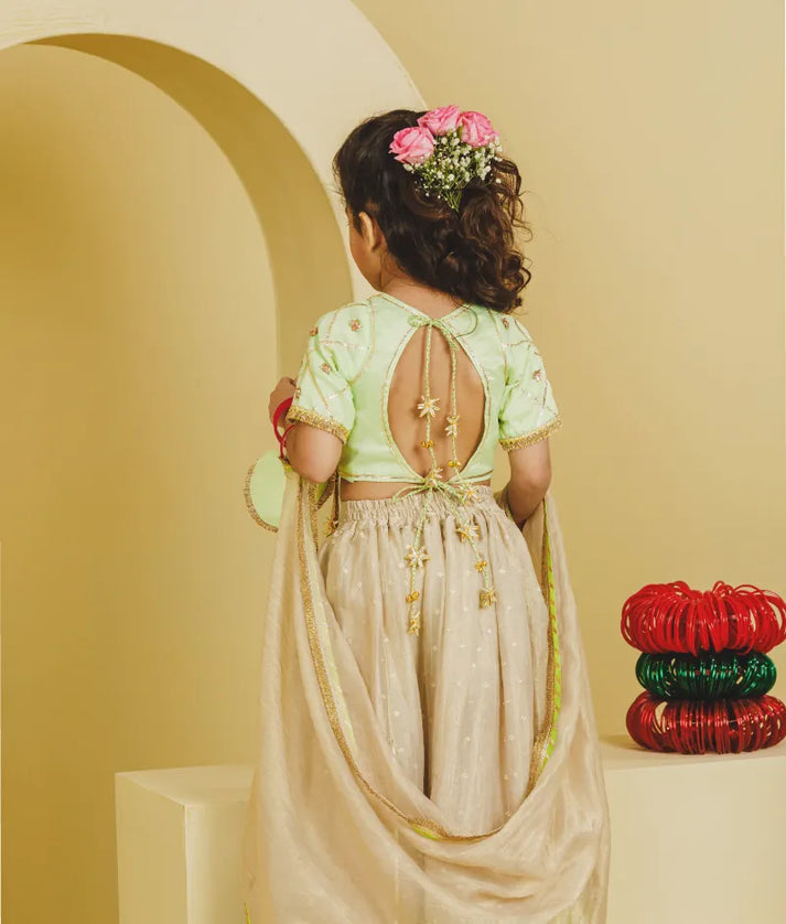 Luxe Green Aangi Work Choli with Lehenga Set