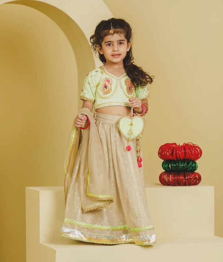 Luxe Green Aangi Work Choli with Lehenga Set