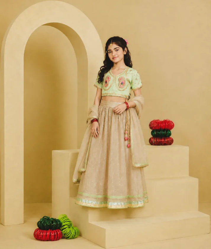 Luxe Green Aangi Work Choli with Lehenga Set fayon_teens