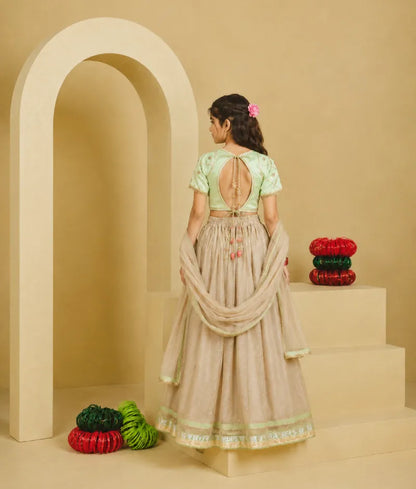 Green Aangi Work Choli with Lehenga Set - Luxe Green Aangi Work Choli with Lehenga Set fayon_teens