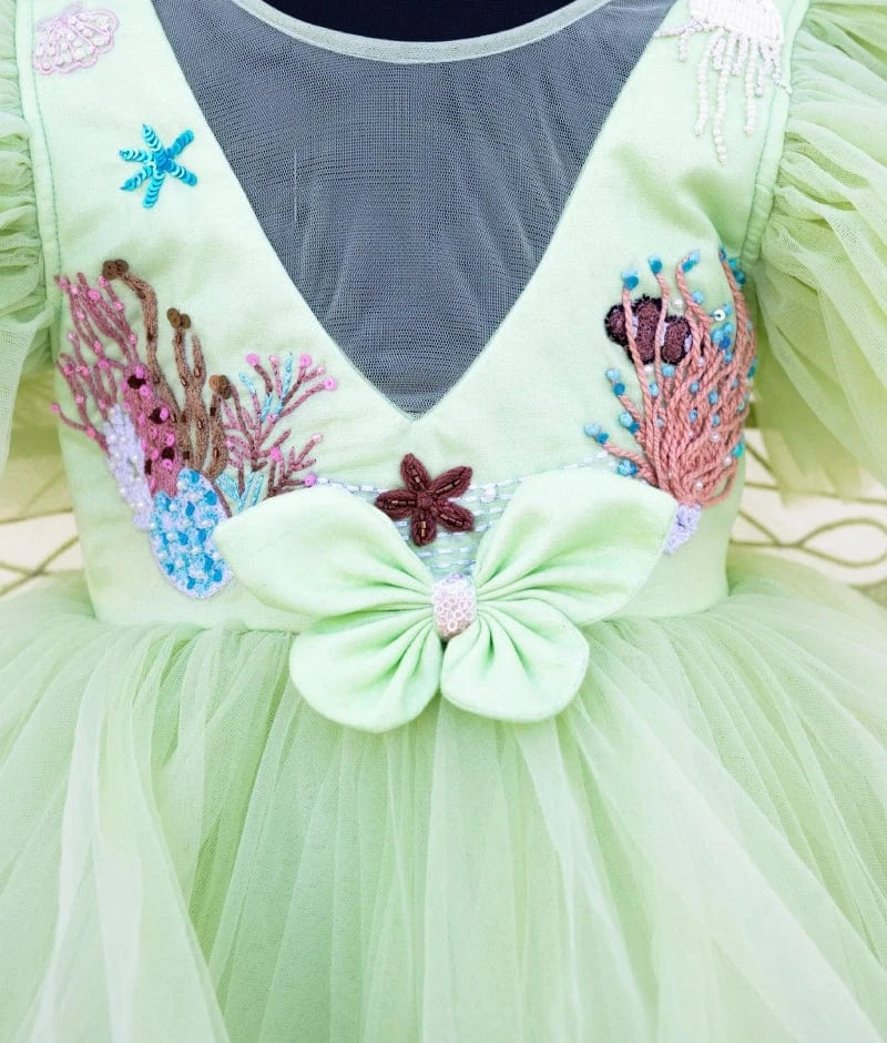 Luxe Green Butterfly Bloom Party Frock
