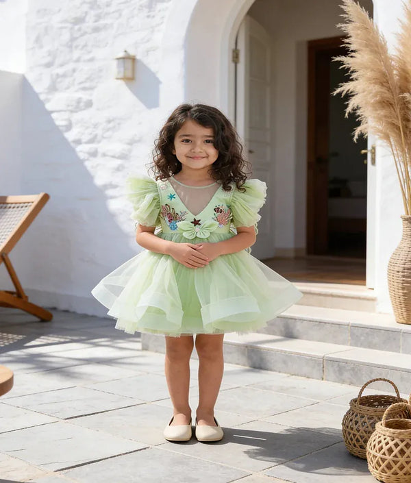Luxe Green Butterfly Bloom Party Frock