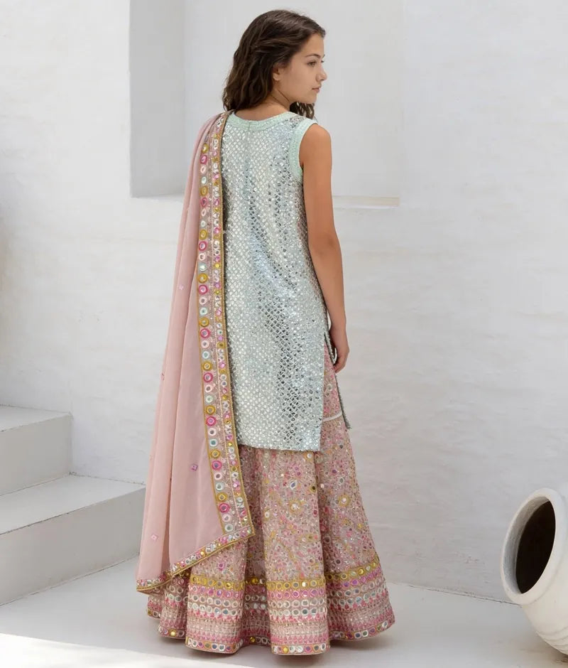 Luxe Green Embroidered Kurta Sharara Set