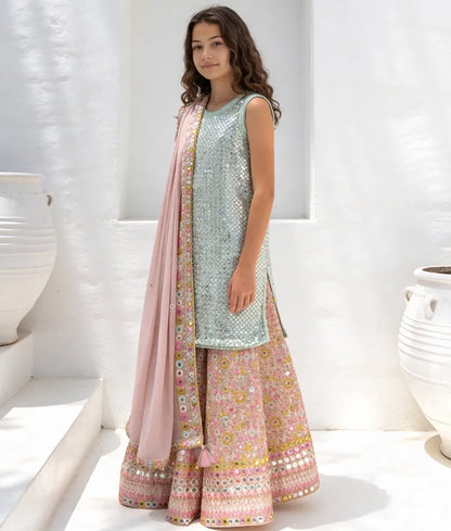 Luxe Green Embroidered Kurta Sharara Set