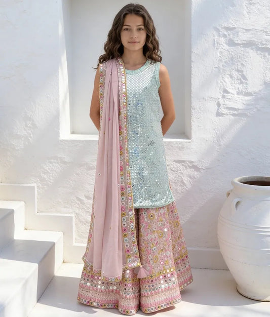 Luxe Green Embroidered Kurta Sharara Set