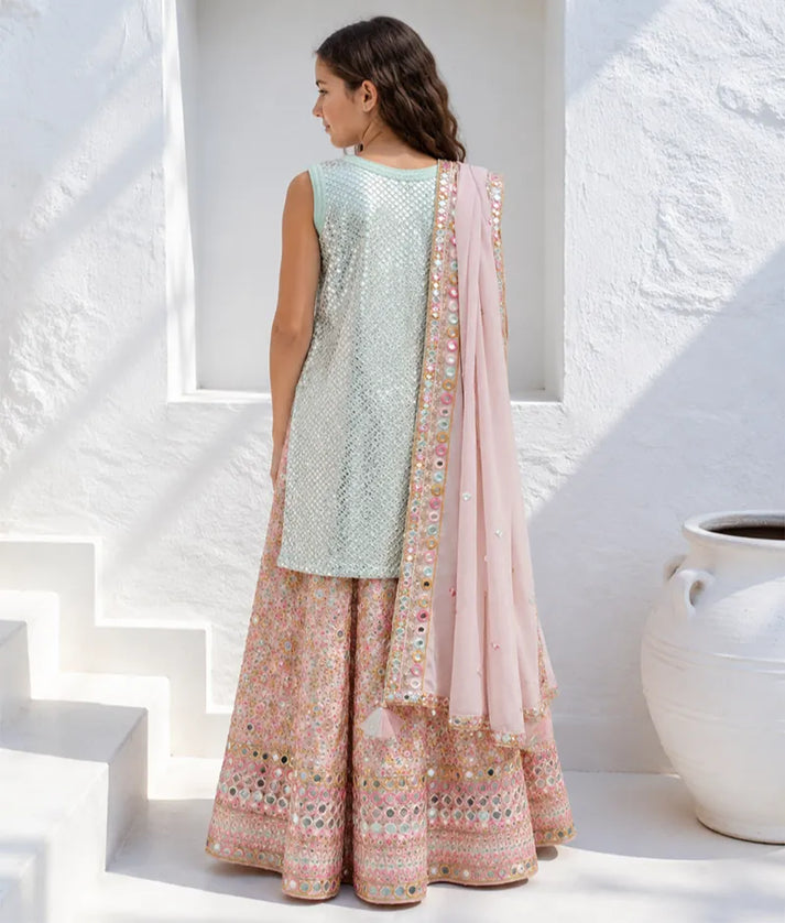 Luxe Green Embroidered Kurta Sharara Set