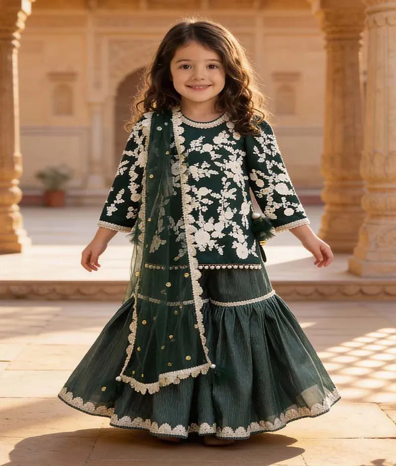 Luxe Green Embroidered Kurti Sharara set