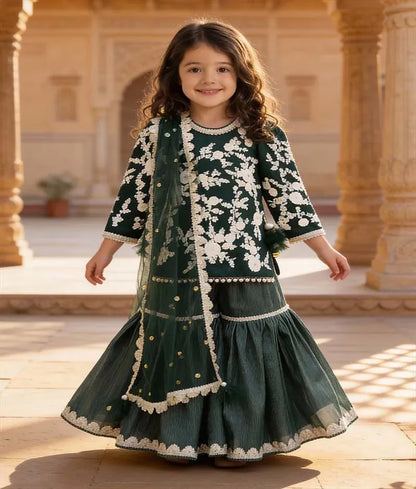Luxe Green Embroidered Kurti Sharara set