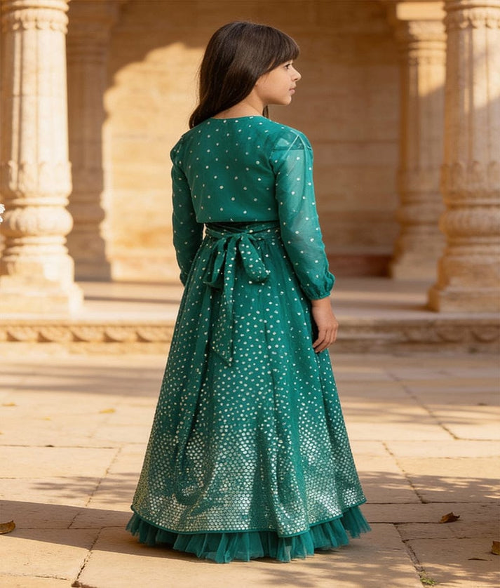 Luxe Green Embroidered Lehenga Choli Set for Girls