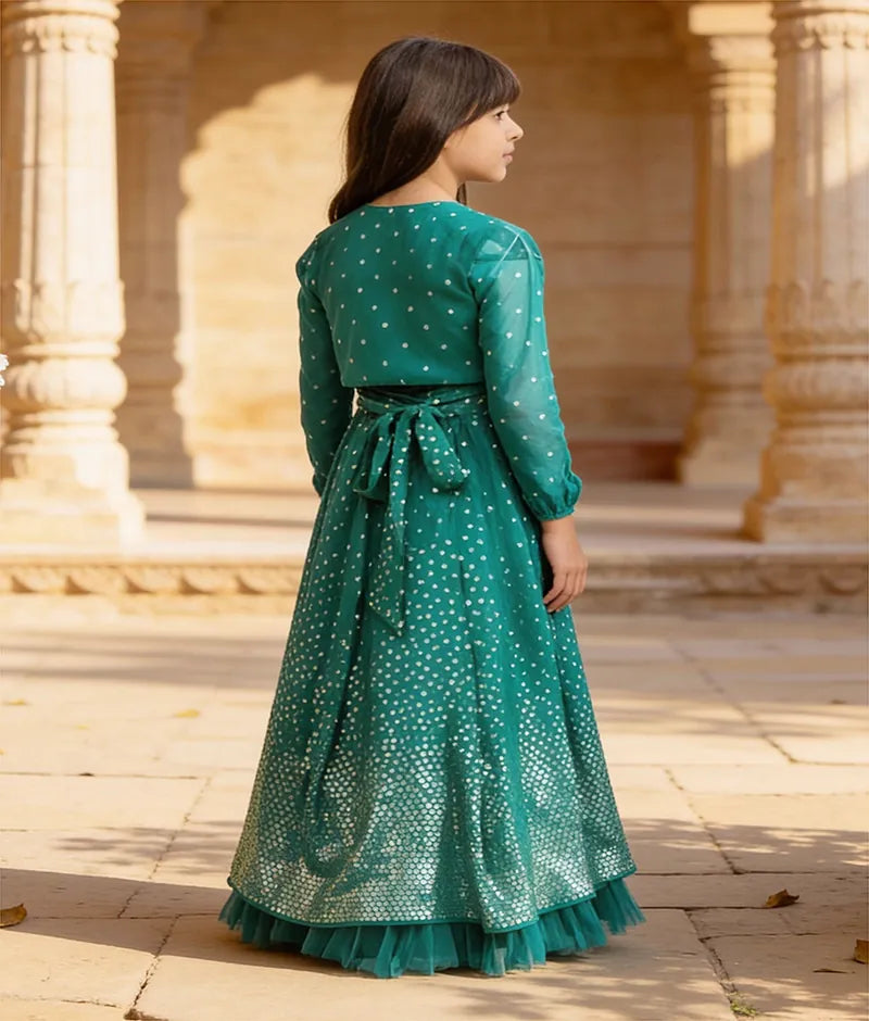 Luxe Green Embroidered Lehenga Choli Set for Girls