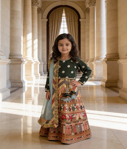 Luxe Green Embroidered Velvet Choli & Lehenga Set