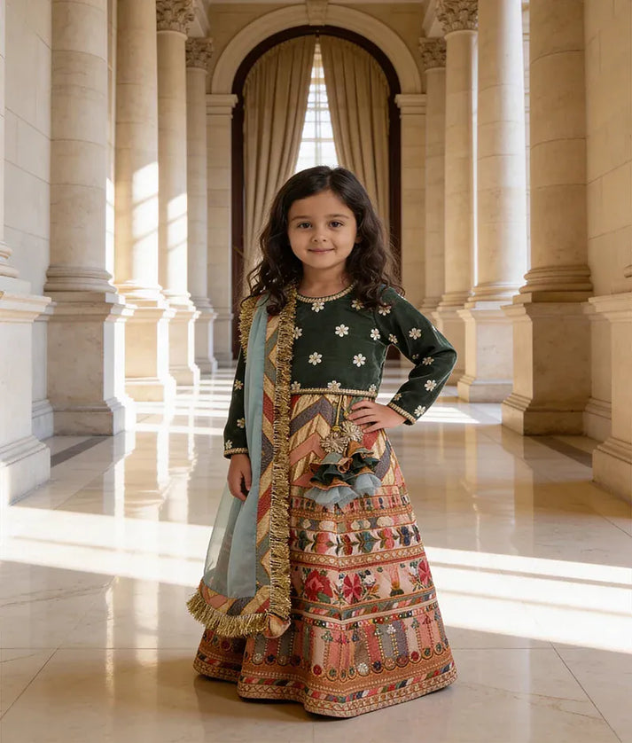 Luxe Green Embroidered Velvet Choli & Lehenga Set