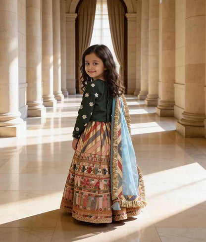 Luxe Green Embroidered Velvet Choli & Lehenga Set