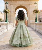 Luxe Green Gota Embroidery Gown for Girls