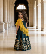 Luxe Green Gota Lehenga with Choli Yellow Organza Dupatta for Girls