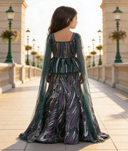 Luxe Green Peplum Cut Dana Top with Lehenga Set