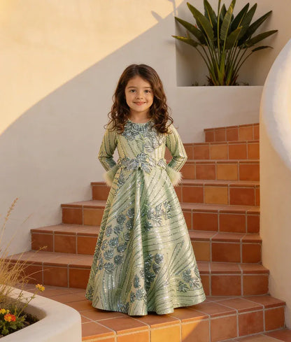 Luxe Green Sequence Gown for Girls