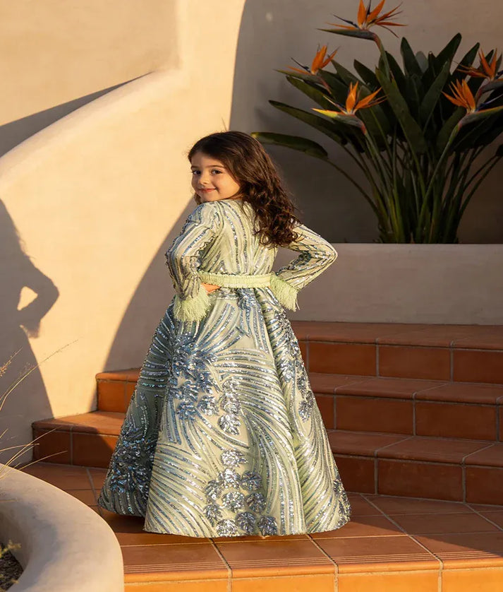 Luxe Green Sequence Gown for Girls