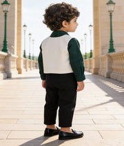 Luxe Green Shirt Off white Waist Coat Pant for Boys