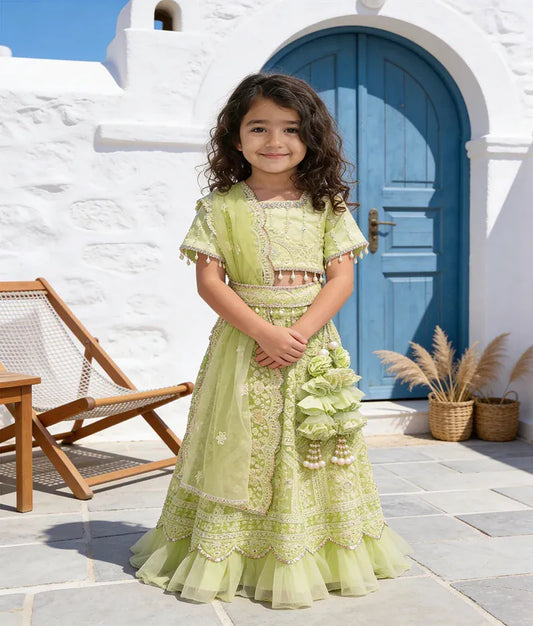 Luxe Green Thread Lehenga for Girls