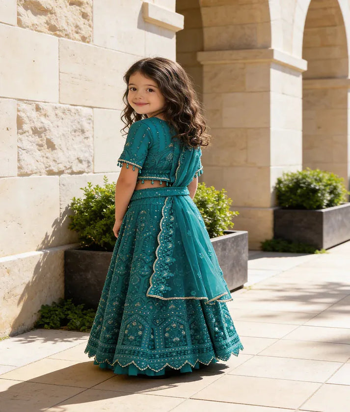 Luxe Green Thread Lehenga for Girls