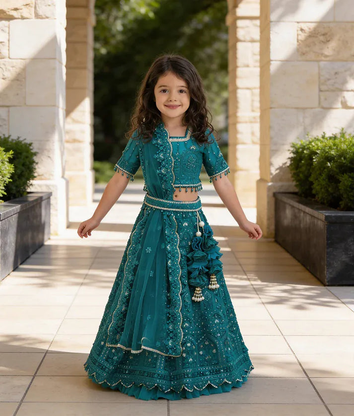 Luxe Green Thread Lehenga for Girls