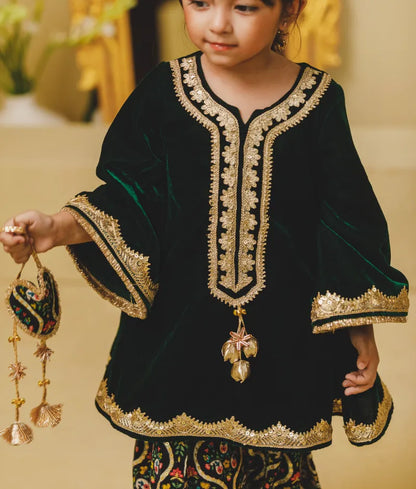 Luxe Green Velvet Kurti with Salwar