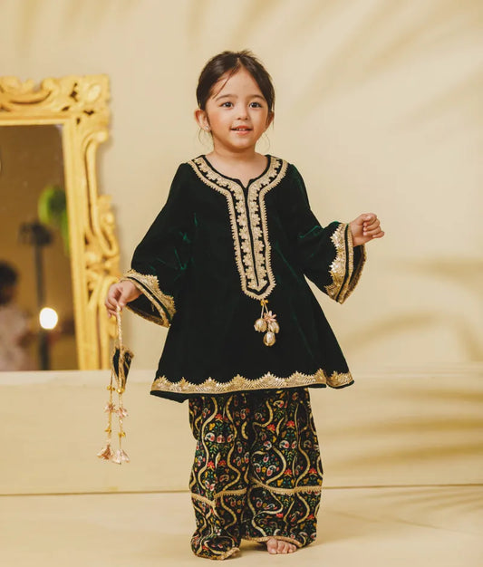 Luxe Green Velvet Kurti with Salwar