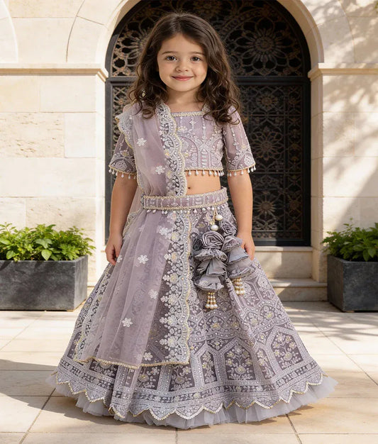 Luxe Grey Thread Lehenga for Girls