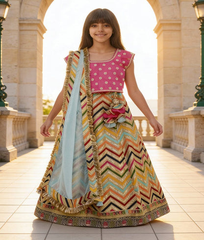 Luxe Hot Pink Embroidery Lehenga Choli Organza Dupatta for Girls