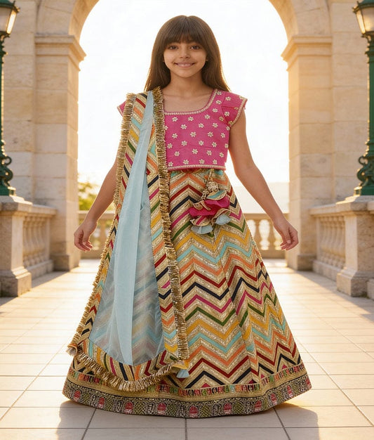 Luxe Hot Pink Embroidery Lehenga Choli Organza Dupatta for Girls