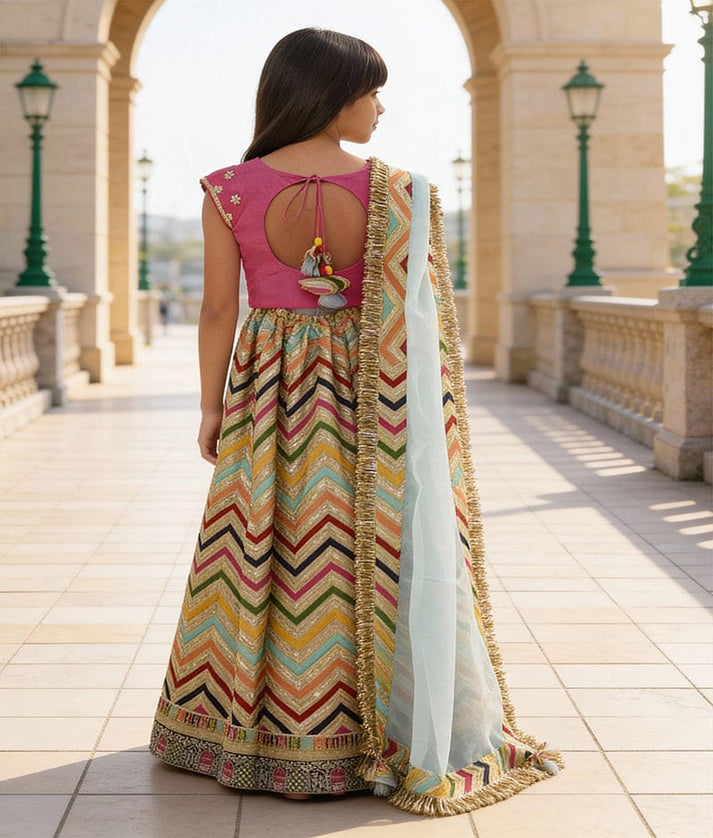 Luxe Hot Pink Embroidery Lehenga Choli Organza Dupatta for Girls