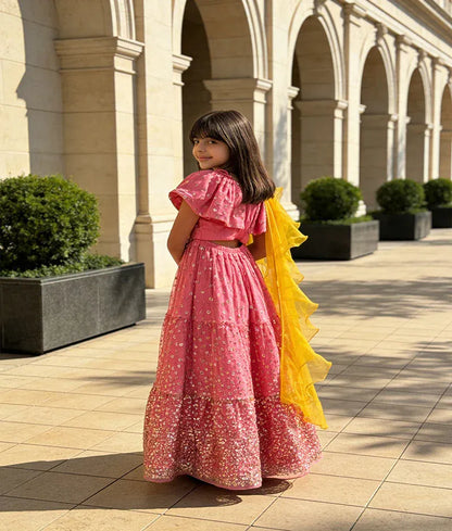 Luxe Hot Pink Sequins Lehenga with Top Organza Dupatta for Girls