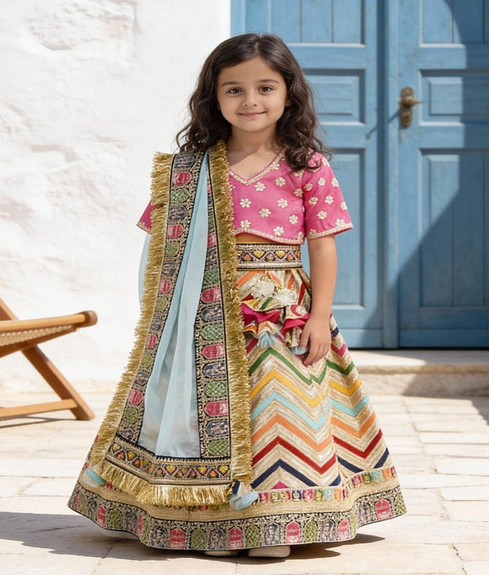 Luxe Hot Pink Silk Embroidery Lehenga with Choli Organza Dupatta for Girls