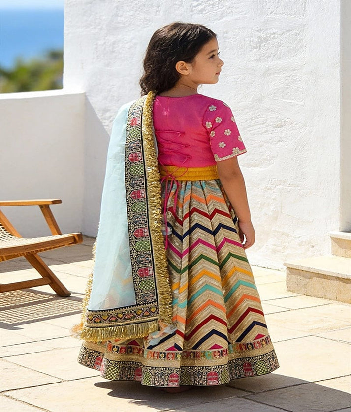Luxe Hot Pink Silk Embroidery Lehenga with Choli Organza Dupatta for Girls