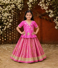 Luxe Hot Pink Silk Hot Pink Brocade Lehenga with Peplum for Girls