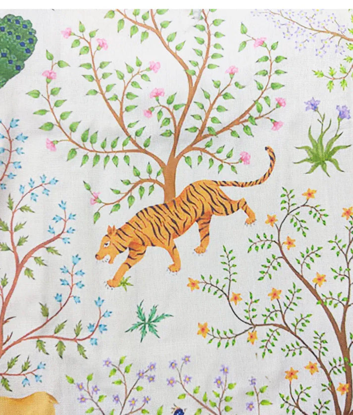 Luxe Ivory Animal Forest Printed Kurti with Dhoti