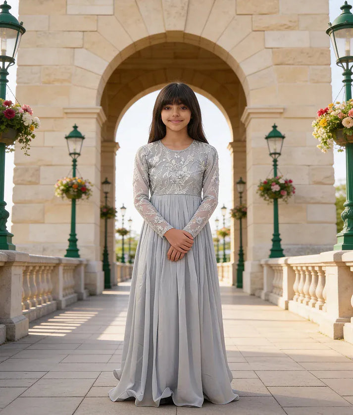 Luxe Light Blue Georgette Gown for Girls