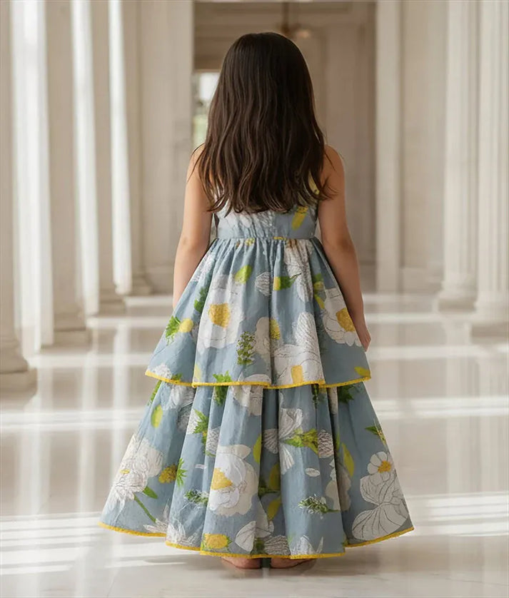 Luxe Light Blue Printed Peplum Top with Lehenga