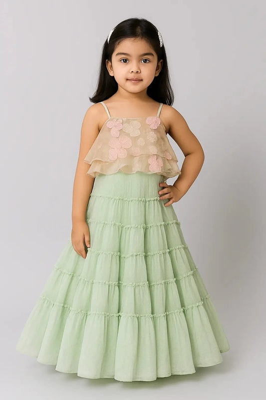 Luxe Light Peach Embroidery Top with Sharara for Girls
