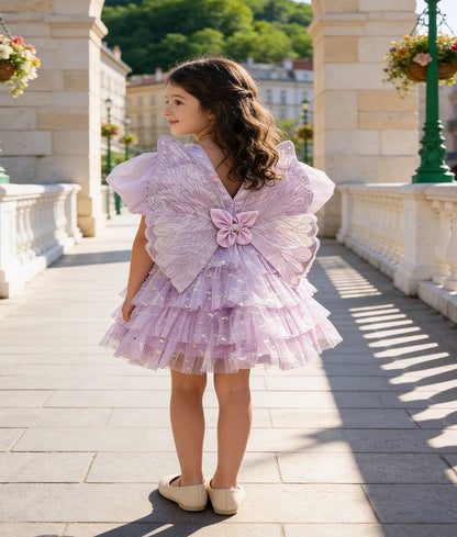 Luxe Lilac Butterfly Frock for Girls
