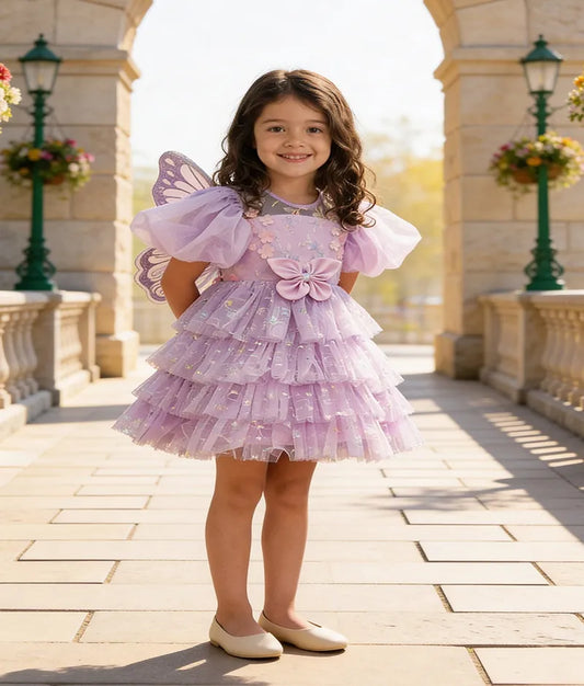 Luxe Lilac Butterfly Frock for Girls