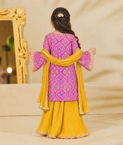 Lilac Patola Kurti with Mustard Sharara Set - Luxe Lilac Patola Kurti with Mustard Sharara Set