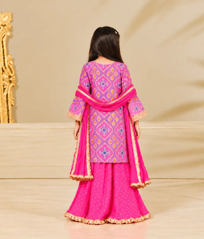 Lilac Patola Kurti with Pink Sharara Set - Luxe Lilac Patola Kurti with Pink Sharara Set